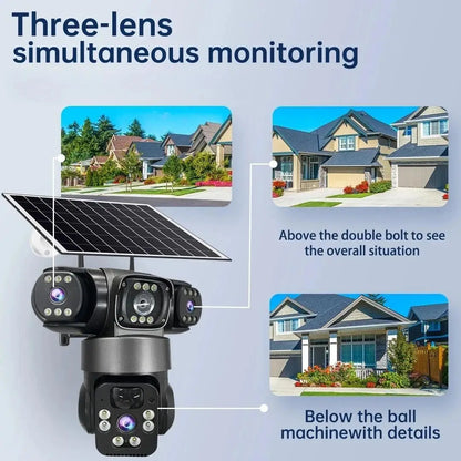 Telecamera IP WiFi Solare PTZ 15MP 3 Lenti Zoom 10X, Visione Notturna, PIR, Batteria 20000mAh Esterno Impermeabile