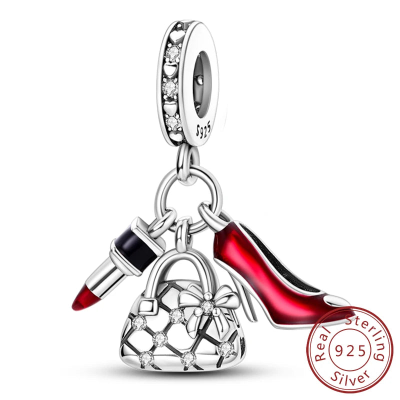 Ciondoli Argento 925 - Fiocco, Bottiglietta Profumo Rosa, Charm Femminili per Bracciali Fai-Da-TeDolci e raffinati, perfetti per creare gioielli unici. Regalo ideale per donne e ragazze!