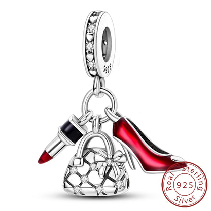 Ciondoli Argento 925 - Fiocco, Bottiglietta Profumo Rosa, Charm Femminili per Bracciali Fai-Da-TeDolci e raffinati, perfetti per creare gioielli unici. Regalo ideale per donne e ragazze!