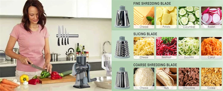 Grattugia 3 in 1  - Affetta Verdure, Noci, Formaggio - Trituratore Manuale