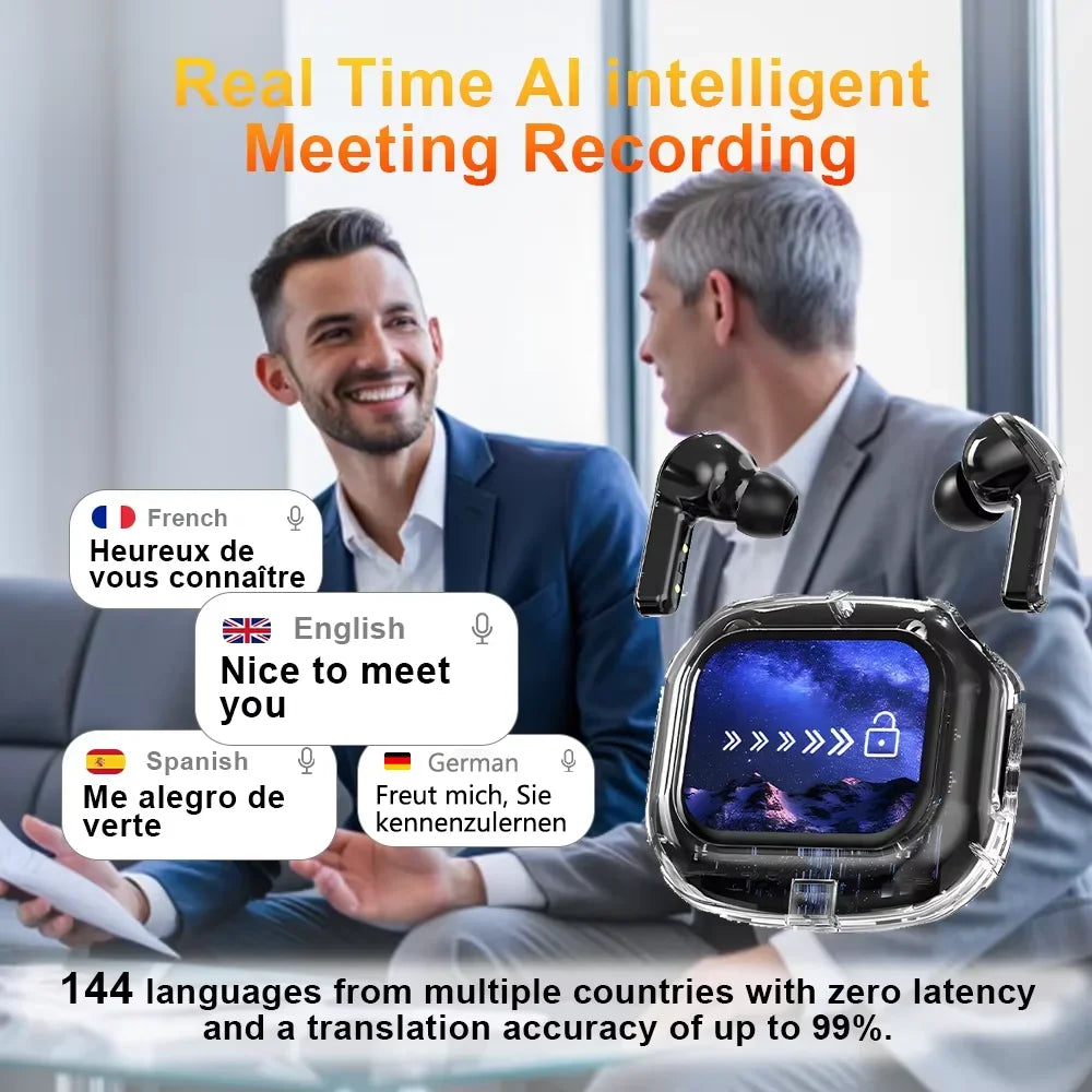 Auricolari Traduzione Intelligente - Schermo Touch, 144 Lingue, Cancellazione Rumore