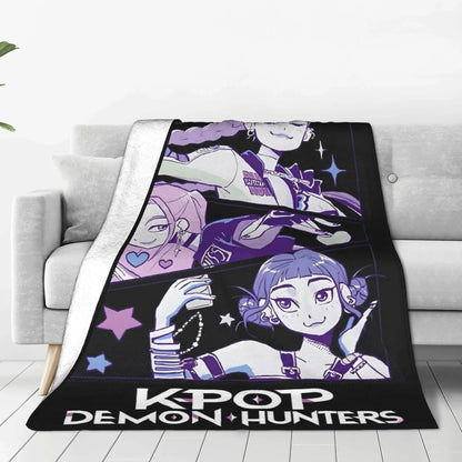 Coperta KPop Demon Hunters 100% Poliestere Peluche, 150x100cm, Inverno Regalo Natale