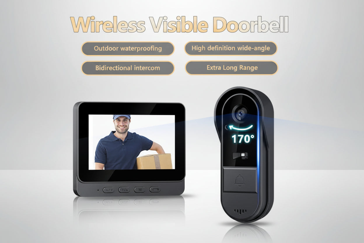 Video Citofono Wireless con Campanello | Schermo IPS 4.3", Visione Notturna IR, Impermeabile | Campanello Visivo per Casa, Ufficio, Appartamento