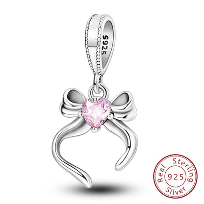 Ciondoli Argento 925 - Fiocco, Bottiglietta Profumo Rosa, Charm Femminili per Bracciali Fai-Da-TeDolci e raffinati, perfetti per creare gioielli unici. Regalo ideale per donne e ragazze!
