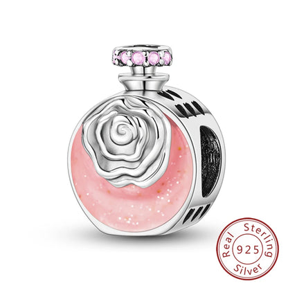Ciondoli Argento 925 - Fiocco, Bottiglietta Profumo Rosa, Charm Femminili per Bracciali Fai-Da-TeDolci e raffinati, perfetti per creare gioielli unici. Regalo ideale per donne e ragazze!