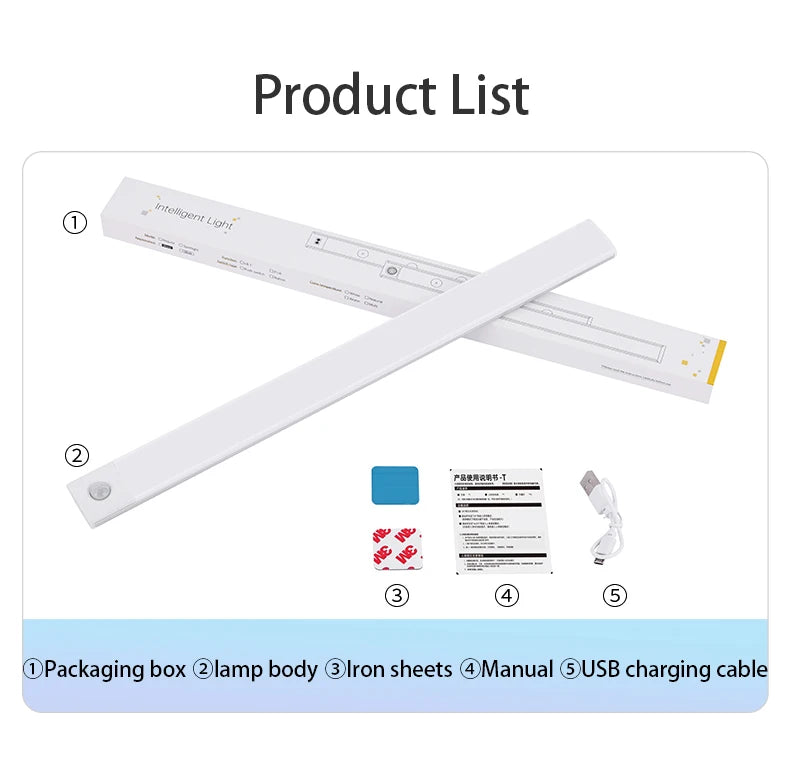 Luce Armadio a Sensore di Movimento Ricaricabile | LED Adesiva Autonoma 10-50cm | per Interni Cucina Guardaroba