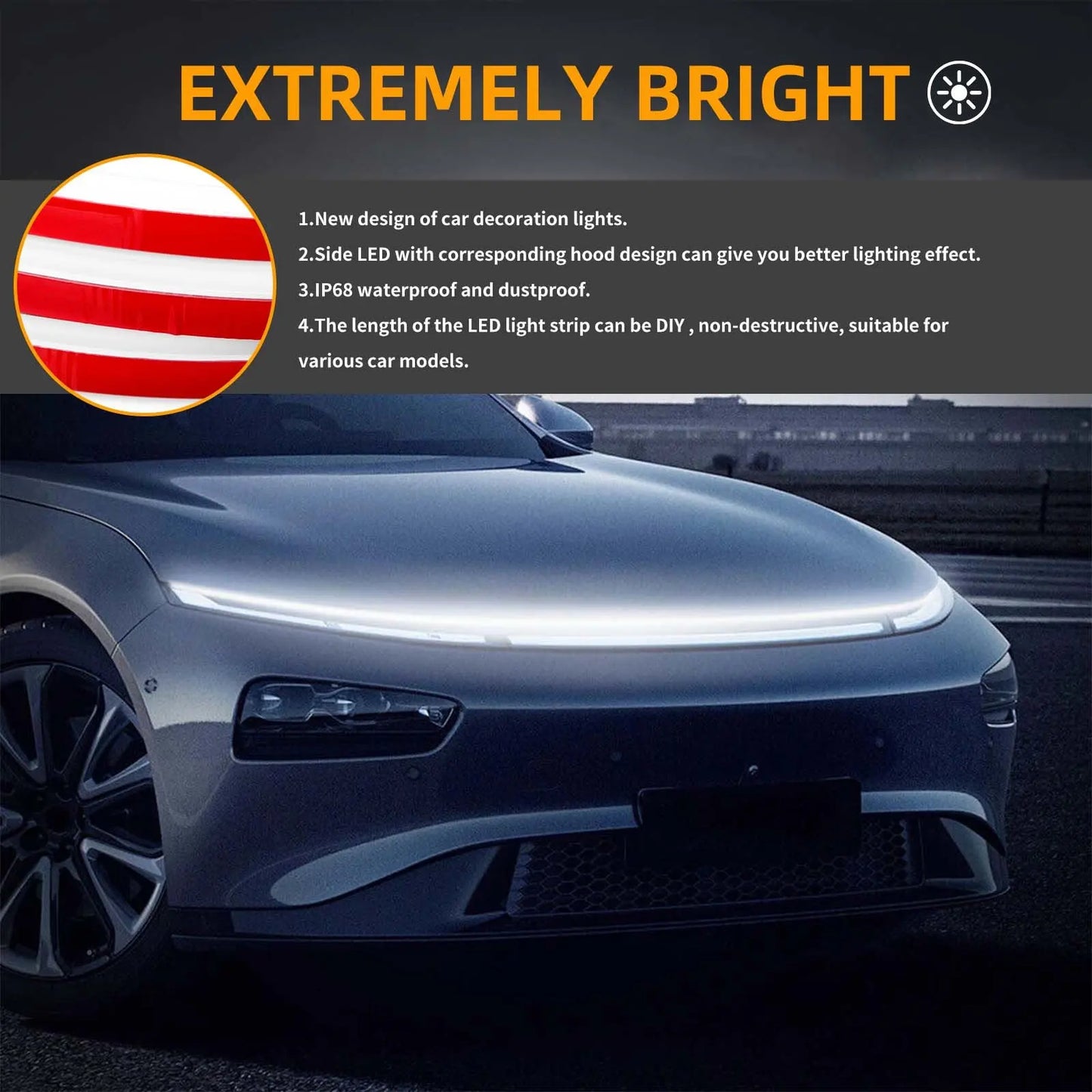 Striscia LED Cofano Auto 180/240cm | Flessibile Impermeabile, Scansione Dinamica, Luci Accensione | Tuning Automotive