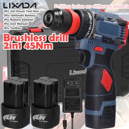 Kit Trapano Senza Fili Lixada 21V con 2 Batterie - 1450 RPM - Per Casa/Officina