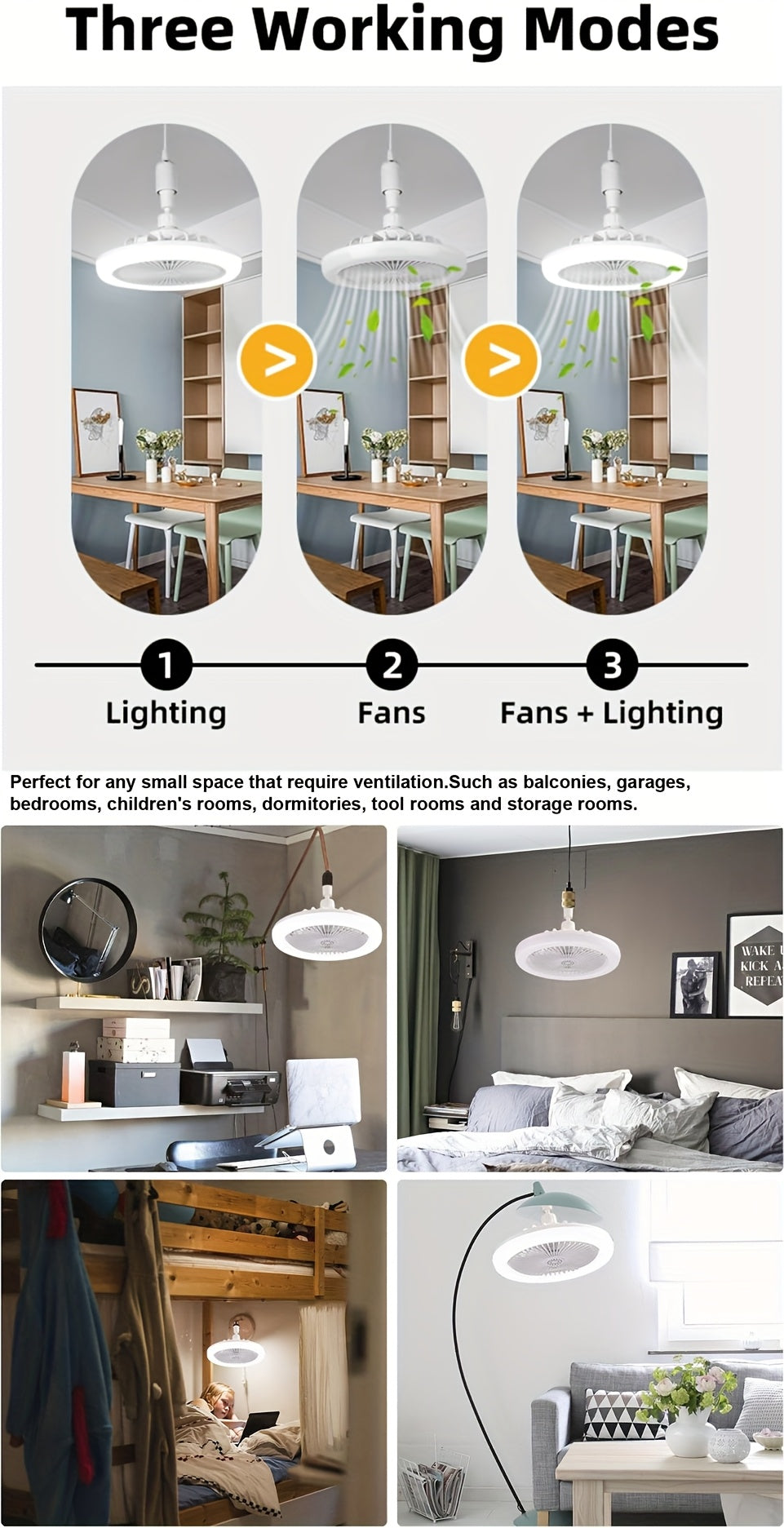 Ventilatore Soffitto LED 10" - 3 Velocità + Luce RGB 3000K-6500K, Telecomando