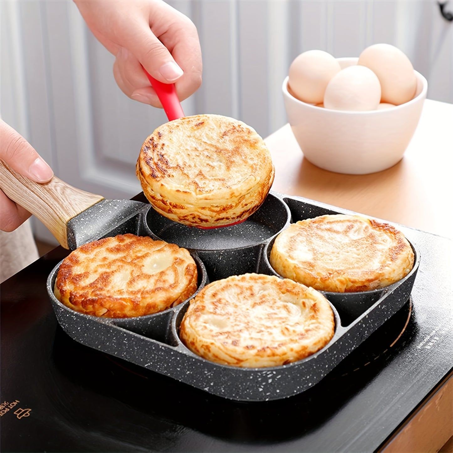Padella 4 Fori Pietra Maifan - Antiaderente, Induzione, Per Uova/Pancake