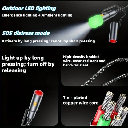 Cavo 5-in-1 USB-C 🔥 | Ricarica 68W + Accendino + Luce Emergenza | Per Auto e Outdoor