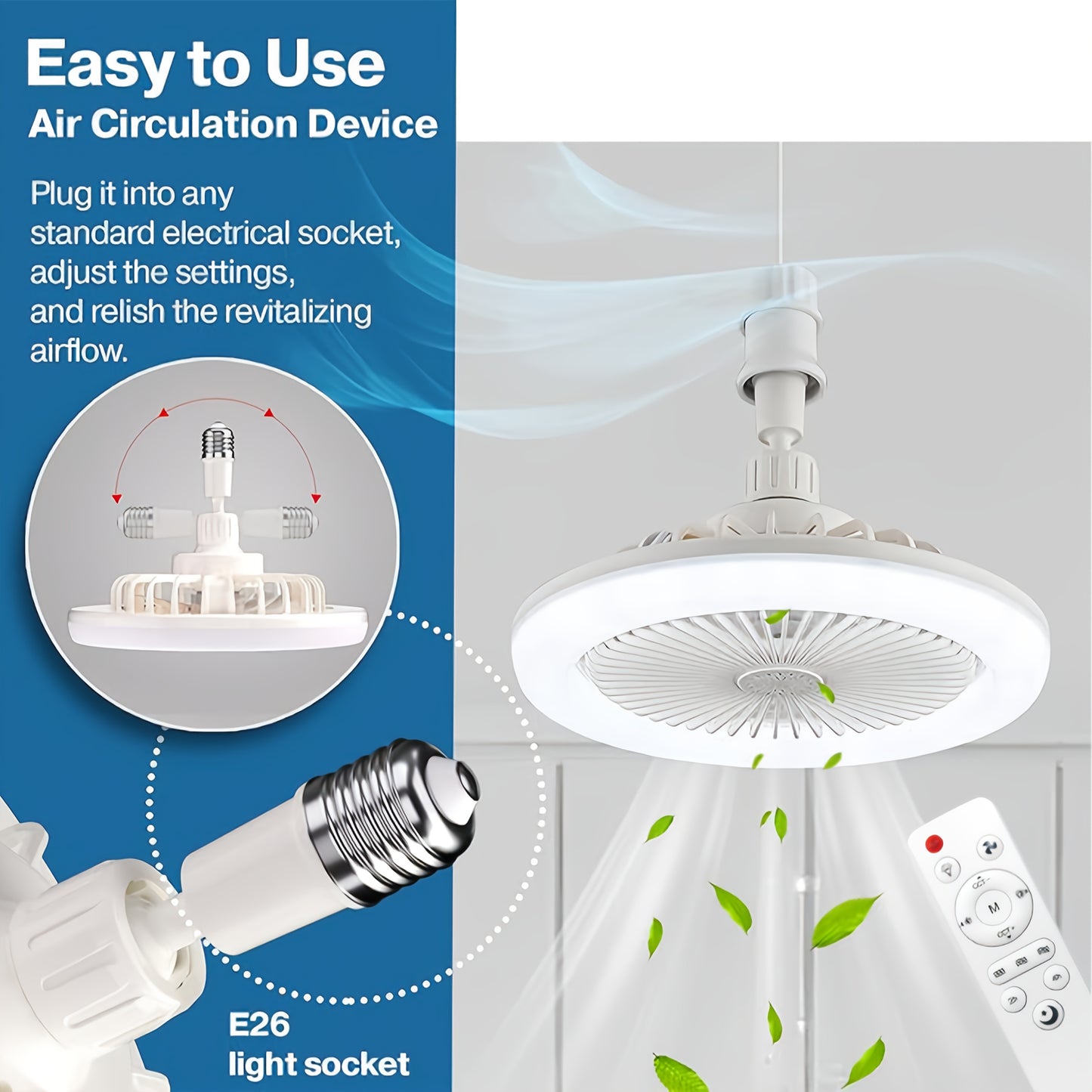 Ventilatore Soffitto LED 10" - 3 Velocità + Luce RGB 3000K-6500K, Telecomando