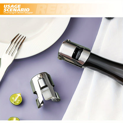 Set 2 Tappi Champagne in Acciaio Inossidabile - Sigillare/Conservare Vino - Regalo Elegante