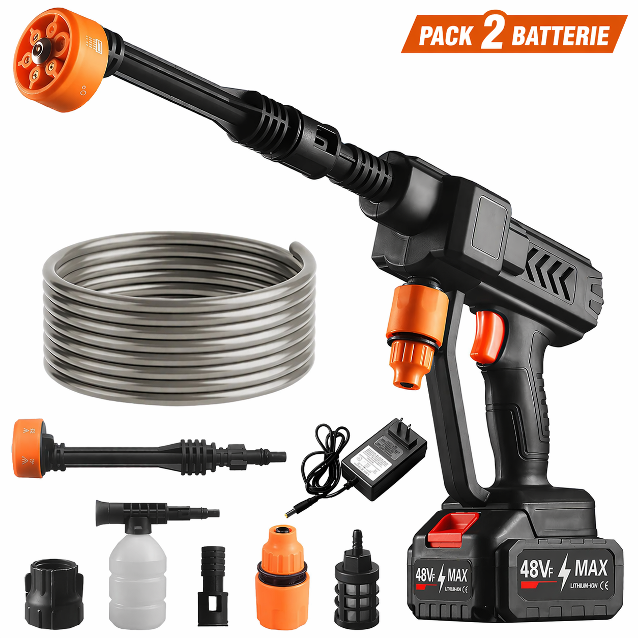 Idropulitrice a Batteria 48v 6-in-1 ad Alta Pressione 50 Bar  Pistola portatile Senza Fili Pulitore Universale 4 modalità di spruzzo